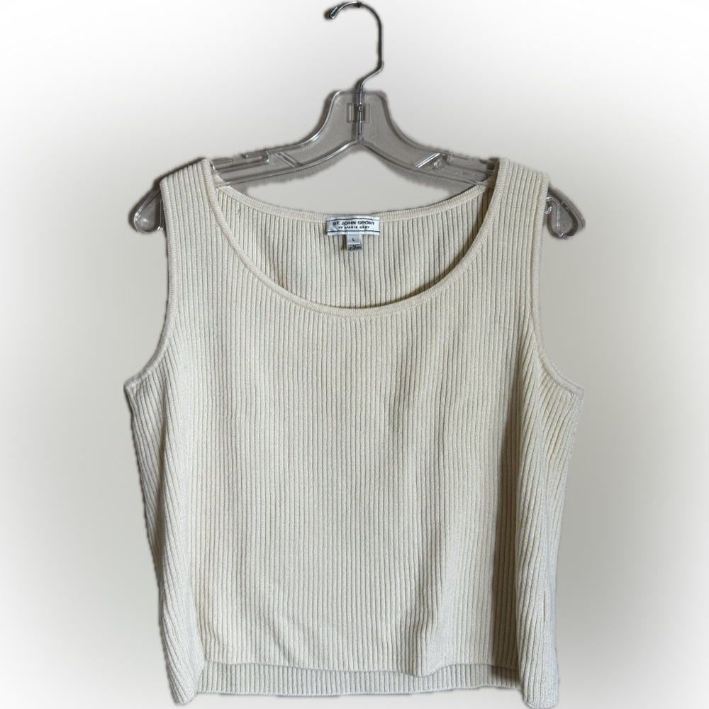 St John Sport by Marie Gray Cream Ribbed Tank Top